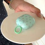 Mint Green Earphone Case For AirPods 1 2 3 4 Pro 2 Grey Polka Dot Pattern Simple Soft Silicone Protection Cover Cute Keychain