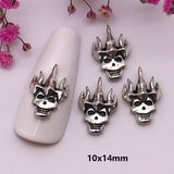 10-Pcs Halloween Ornaments 3D Metal Nail Art Decorations Gold Silver Black Skull Spider Hand Skeleton Design Nail Accessories