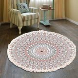 Hand Woven Cotton Linen Carpet Retro Bohemian Round Bedside Geometric Floor Mat Living Room Home Decor Boho Mandala Tassel Rug