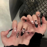 10pcs Handmade Press on Nails Cool Nude French Check Full Coverage Nail Tips for Women&Girls Detachable Wearable False Nail