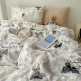 Korean Style Cute Bedding Set For Girls Bed Linen New Skin Friendly Fresh Flora Printed Washed Cotton Duvet Cover Set