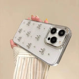 3D Glitter Bowknot Phone Case For iPhone 16 15 14 13 Pro Max Epoxy Clear Glitter Cover Shell Transparent Metal Bow Case