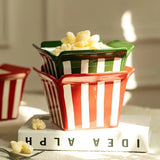 Square Striped Ceramic Bowl, Creative Popcorn Fries Salad Fried Chicken Serving Dish, Home Restaurant Dessert Fruit Mixing Bowl