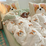 Ikeehome  Warm Milk Velvet Coral Fce Skin-friendly Dog Bedding Set for Students Tee-piece Set Bedding eets Cute Cartoon Design