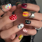 French Almond False Nails Retro Flowers Wearable Hand Drawn Press on Nails for Woman Datachable Full Cover False Nails Tips