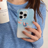 Clear Blue Gradient Koi Fish Gloss Mobile Phone Protective Case For iPhone 12 13 14 15 Pro Max Coque For iPhone 16 Pro Max Cover