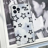 Korean Cute Y2k Star Transparent Phone Case For iPhone 15 14 13 12 11 Pro Max X XR 7 8Plus SE Lovely Shockproof Soft Cover Funda