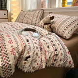 Cartoon 100% Cotton Shell Edge Bedding Set High Quality Cozy Bedsheet Kit with Pillowcase Breathable Home Decor for Four Seasons
