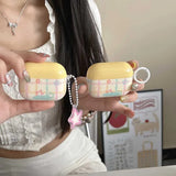 Pink Star Pendant Chain Grid Earphone Case Protect For Airpods 1 2 3 4 Cover Soft Shockproof For Air Pods Pro Pro2nd Fundas