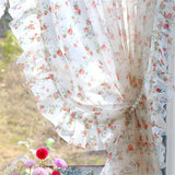French Style Floral Gauze Curtain Living Room Bedroom Balcony Bay Window Shelter Curtain Punch-Free Romantic Home Decoration