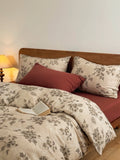 Low Saturation Cotton Linen Floral A-Class Full Cotton Duvet Cover Bedding Four-Piece Set Double Size Comforter Protector