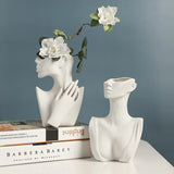 Nordic Style Flower Vase Women Body Half Face Flower Pot Vase Ceramic Art Crafts Bedroom Living Room Desktop Decoration