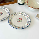 French Printed Ceramic Plate Vintage Household Serving Plates High-end Western Style Pasta Disc Exquisite Patchwork Tableware