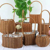 Willow Rattan Bride Flower Basket Picnic Container with Handle Picnic Weaving Basket Hand-Woven Flower Arrangement Basket