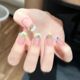 10Pcs Sweet Summer Handmade Press on Nails Full Cover Rhinestone Colorful Design French Ballerina Manicure False Nails Tips Art