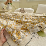 Princess Summer Quilt Washed Cotton Air Conditioner Student Dormi Thin Quilt With Lace Skin-friendly Soft Blanket Home Textiles