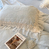 4Pcs Vintage Carved Velvet Lace Ruffles Princess Wedding Bedding Set Queen King Duvet Cover Set Fitted/Flat Sheet Pillowcases