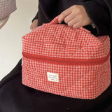 Plaid Makeup Bag Large Capacity Portable Cosmetic Bag For Women Girls Skincare Toiletry Bag Multifunctional Cute Wallet Pouch