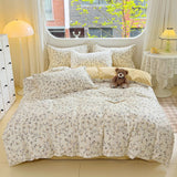 100% Cotton Bedding Set Soft Skin-friendly Four Piece Set Single Couple Flower Printed Comforter Duvet Cover Set for Adults Kids