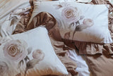 Egyptian Cotton Brushed Fabric Pleated Ruffles Rose Prints Bedding Set Duvet Cover Flat/Fitted Bed Sheet Pillowcases 4Pcs