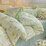 Fresh Plant Flower Bed Sheet for Children and Adults Four-Piece Bed Set Pillowcases Soft Washed Cotton Home Textiles