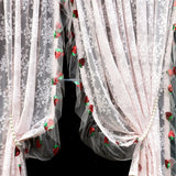 French Pink Lace Curtains For Living Rooms And Bedrooms, Cute Strawberry Sequin Lace Kitchen Curtains,Home Small Window Curtains