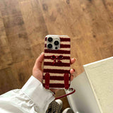 Red stripes autume winter 3d bowknot  cover for iphone 15pro 16promax 16 13pro 12 14 13 15 pro max 14promax rope phone case