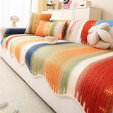 Bohemian Sofa Cushion Rainbow Stripe Chenille Sofa Pad Ethnic Style Non-slip Breathable All Season Universal Sofa Seat Cover