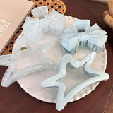 Sweet Five-pointed Star Bow Hair Clip Acrylic Jelly Color Shark Clip Pan Hair Grab Clip for Women Hair Accessories