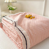 Summer Thin Quilt Ins Girl Bow Seersucker Washed Cotton Summer Quilt Single Dormitory Air Conditioner Blanket Machine Washable