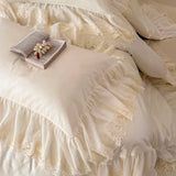 Large Lace Edge Embroidery Bedding Set 1000TC Lyocell Cotton Soft Silky Duvet Cover Set Bed Sheet/Fitted Sheet Pillowcases 4Pcs
