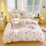 Washed Cotton Pink Duvet Cover Girl Room Decor Breathable Comforter Cover with 2 Pillowcases Bed Linens Bedding Set Home Textile