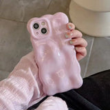Lovely Pink 3D Bubble Gloss Silicone Shockproof Phone Back Cover Fundas Case For iPhone 11 12 13 14 15 16 Pro Max Plus Coque