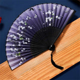 Retro Chinese Style Folding Fan Bamboo Wooden Silk Dance Fan with Tassel Female Wedding Party Performence Hand Held Fan Props