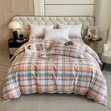 Japanese 100% Cotton Brushed Single Duvet Cover Striped Plaid Quilt Cover for Dorm Home Skin-Friendly Bedding for All Seasons