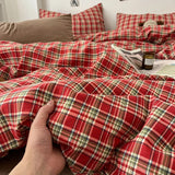 Vintage Geometric Plaid Printing Bedding Sets Nordic Soft Bedclothes for Four Seasons Skin-Friendly Quilt Cover Sheet Pillowcase