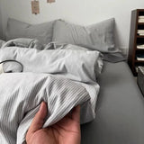 Ins Nordic Bedding Set Plaid Striped Duvet Cover Set Soft Flat Sheets Set 2 Pillowcases Single Twin Full Queen Size Simple Style