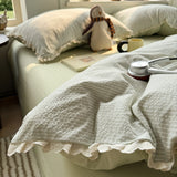 Korean Pink Bedding Set Coquette Aesthetic Duvet Cover Set Soft Pastel Muted Tone Single Size Double Bed Sheet Set For Bedroom