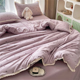 Knitted Class A Soft Bedding Set Washed Cotton Bed Sheet Queen King Size Duvet Set Flower Comforter Set Pillowcase Bed Linens