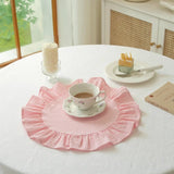 6Pcs 100% Cotton Scalloped Round Placemat with Washable Ruffle Table Mats Kitchen for Dining Holiday Gatherings Decor