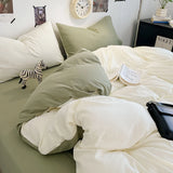 White Duvet Cover Microfiber Solid Color Bedding Set,3pcs Comforter Cover Home Bedroom Decor Green Quilt Cover with 2 Pillowcase