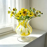 Yellow White Glass Vase Hand Blown Flower Vase for Living Room Desktop Home Decor Wedding Party Table Centerpiece Ornament