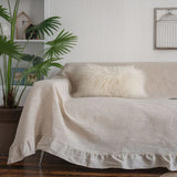 Ruffles Sofa Towel Multi-functional Cover Polyester Hemp Printing Pastoral Pleat Thick Plain Retro Couch Cover Home Decorate