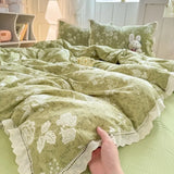 Ikeehome  new hollow lace wrinkled cotton four-piece set household student dormitory three-piece set bed sheet quilt cover
