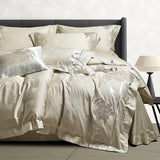 4Pcs Lotus Embroidery 1000TC Egyptian Cotton Rose Jacquard Luxury Bedding Set Duvet Cover Set Bed Sheet/Fitted Sheet Pillowcases