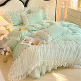 Lace Bedding Set for Girl Ruffle Brushed Soft Microfiber Princess Style Queen Duvet Cover Set Bed Sheet Pillowcases Home Textile