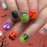 24pcs Phantom Design Press on Nails Gradient Black Short Square False Nail Shiny Powder Halloween Fake Nails Reusable Manicure