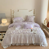 4Pcs Korean Princess Style Cotton 100% Bedding Set Three-Dimensional Chiffon Lace Duvet Cover 200x230 220x240 Four Seasons