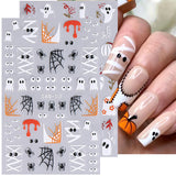 3D Halloween Nail Stickers Cartoon Mummy Bandages Ghost Eyes Pumpkin Spider Web Blood Drops DIY Winter Matte Nail Art Decoration