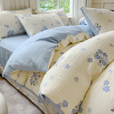 Ikeehome  Class A super soft jacquard cloud yarn cotton four-piece set, bed sheet, bed hat, quilt cover, student dormitory bed